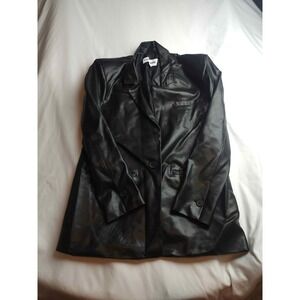 Steve Madden Black Faux Leather Blazer Jacket Small Single Button Notched Lapel